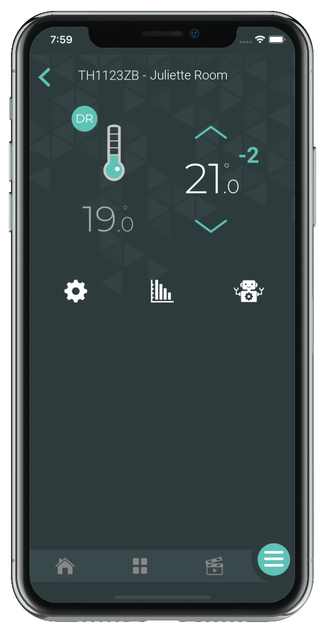 What is the setpoint temperature displayed in the Neviweb app during a