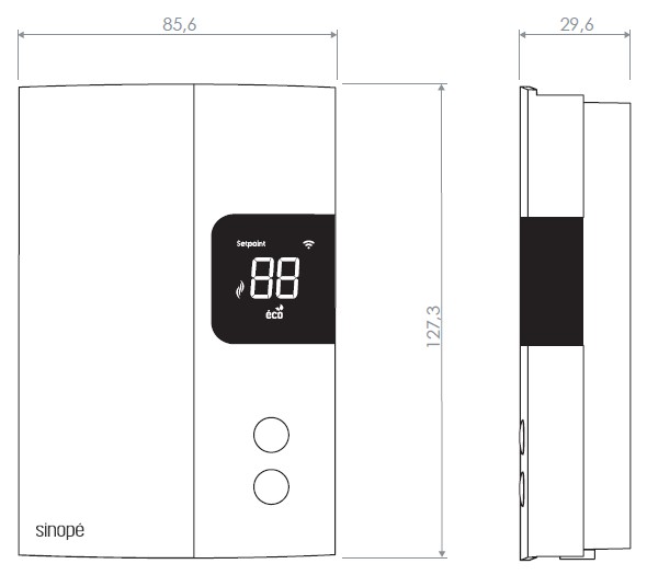 Technical drawings LITE thermostat TH1133WF